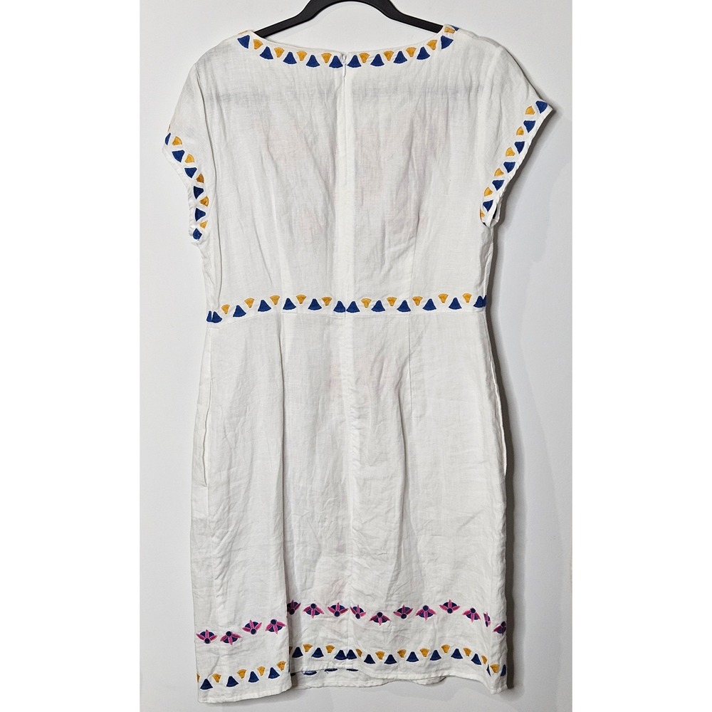Boden Womens White 100% Linen Embroidered Floral Garden Cottage Shift Dress 8R - Picture 4 of 6